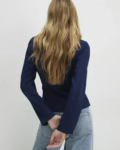 Navy Long Sleeve Pleated Jacket