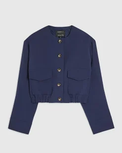 Navy Long Sleeve Pocket Detail Bomber Jacket
