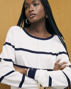 Navy Long Sleeve Striped Knitted Top