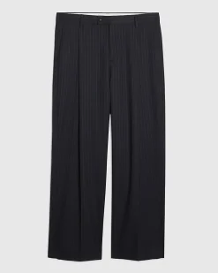 Navy Loose Fit Pinstripe Trousers
