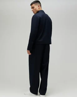 Navy Loose Fit Pinstripe Trousers