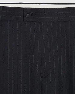 Navy Loose Fit Pinstripe Trousers