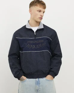 Navy Microcheck Funnel Track Jacket