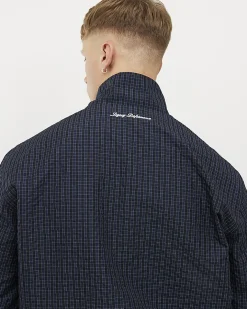 Navy Microcheck Funnel Track Jacket