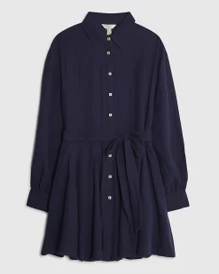 Navy Mini Belted Shirt Dress