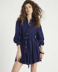 Navy Mini Belted Shirt Dress
