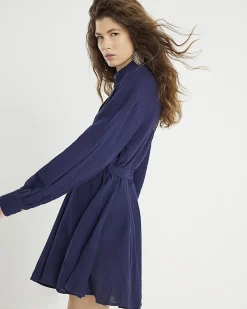Navy Mini Belted Shirt Dress