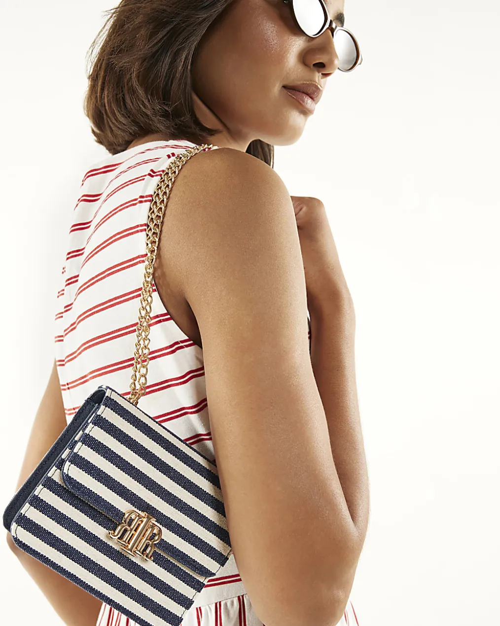 Navy Mini Stripe Satchel Purse