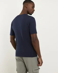 Navy Muscle Fit Cotton V Neck T-Shirt