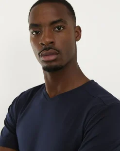 Navy Muscle Fit Cotton V Neck T-Shirt