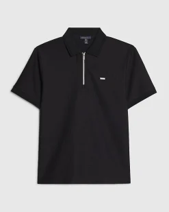 Navy Muscle Fit Lightweight Zip Polo Shirt