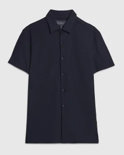 Navy Muscle Fit Short Sleeve Pique Shirt