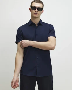 Navy Muscle Fit Short Sleeve Pique Shirt