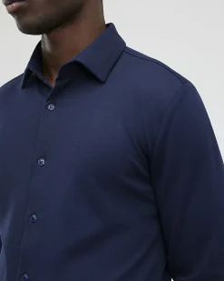 Navy Muscle Fit Stretch Pique Smart Shirt