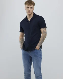 Navy Muscle Fit Stretch Revere Shirt