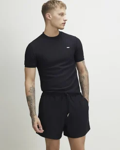 Navy Muscle Fit Textured T-Shirt