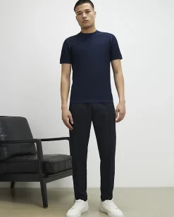 Navy Muscle Fit Zig Zag Textured T-Shirt