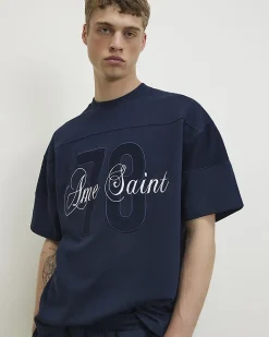 Navy Oversized Cotton 78 Ame Saint T-Shirt