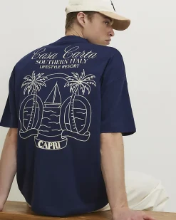 Navy Oversized Cotton Casa Carta T-Shirt