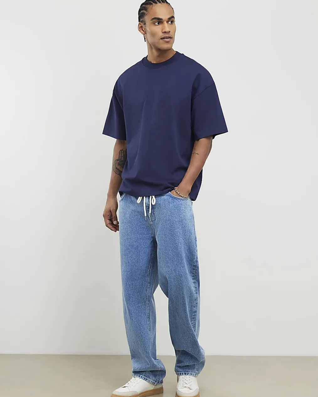 Navy Oversized Fit Crew Neck T- Shirt