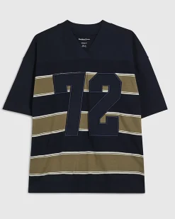 Navy Oversized Fit Stripe Heavyweight T-Shirt