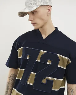 Navy Oversized Fit Stripe Heavyweight T-Shirt