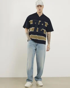 Navy Oversized Fit Stripe Heavyweight T-Shirt