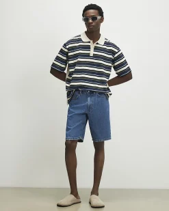 Navy Oversized Fit Stripe Polo Shirt