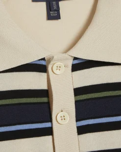 Navy Oversized Fit Stripe Polo Shirt