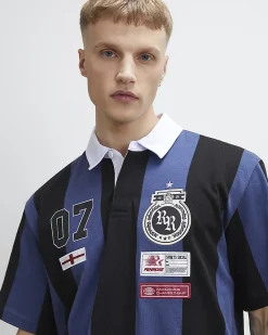 Navy Oversized Fit Striped Rugby Shirt