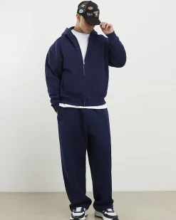 Navy Oversized Fit Zip Through Hoodie