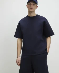 Navy Oversized Premium Cotton Blend T-Shirt