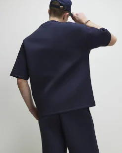 Navy Oversized Premium Cotton Blend T-Shirt