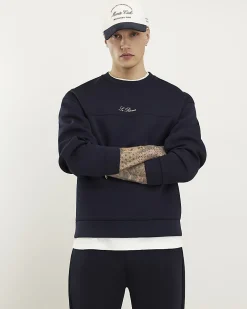 Navy Oversized Premium Embroidered Sweatshirt