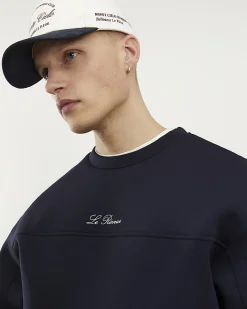 Navy Oversized Premium Embroidered Sweatshirt