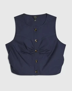 Navy Petite Cotton Poplin Waistcoat Top