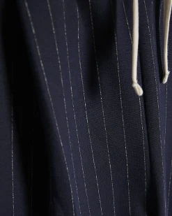 Navy Pinstripe Drawstring Wide Leg Trousers