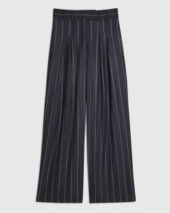 Navy pinstripe wide leg trousers