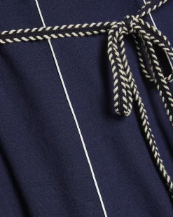Navy Piped Rope Belt Midi Dress