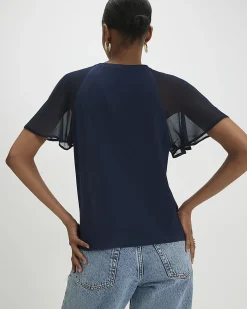 Navy Pleated Hybrid Short Sleeve T-Shirt