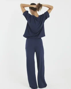 Navy Premium High Waisted Wide Leg Joggers