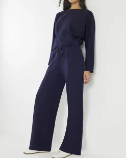 Navy Premium Wide Leg Pintuck Joggers