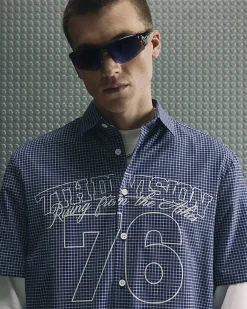 Navy Regular Fit 76 Check Cotton Blend Shirt