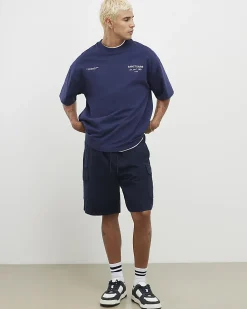 Navy Regular Fit Crosshatch Cargo Shorts