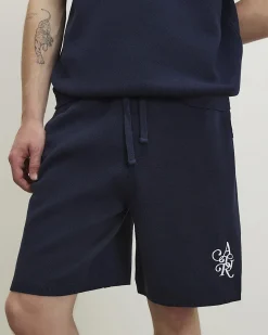 Navy Regular Fit Knitted Shorts