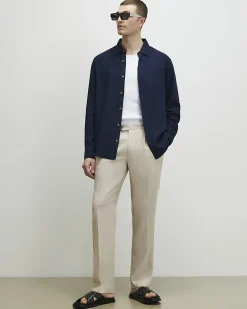 Navy Regular Fit Linen Blend Shirt