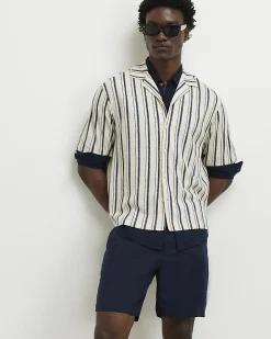 Navy Regular Fit Linen Blend Shorts