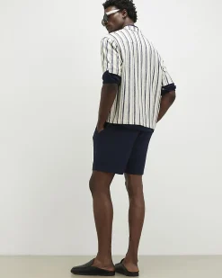 Navy Regular Fit Linen Blend Shorts