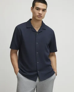 Navy Regular Fit Texture Revere Shirt
