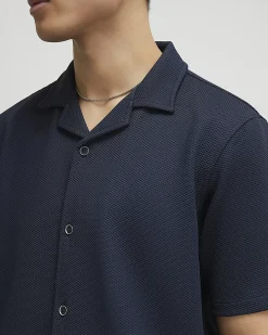 Navy Regular Fit Texture Revere Shirt